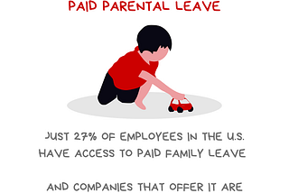 Image with the message I advocate for paid parental leave. Just 27% of employees in the U.S. have access to paid family leave, and companies that offer it are starting to cut it back. There’s an illustration of a child happily playing with a toy car. Along the bottom of the graphic is the @BetterAllies handle and credit to @ninalimpi for the illustration.
