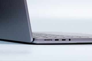 Three quarter side view of an Apple MacBook Pro
