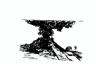 a black and white drawing of a volcano.