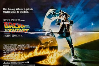 A vintage film poster of Back to the Future, starring Michael J. Fox