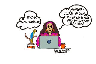 Comic strip of a woman using the computer