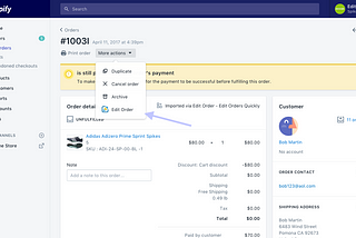 Access Edit Order for Shopify