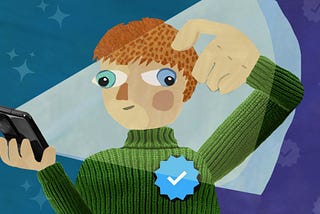 An illustration depicting a user looking puzzled while using their phone, symbolising the challenge of distinguishing what is real vs. AI-generated content