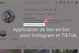 Profile Instagram avec le lien en bio mis en évidence. Application de lien-en-bio pour Instagram et TikTok