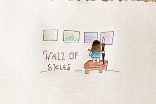 Drawing of a girl painting pictures of the sky