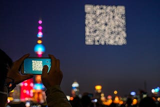 QR code in the Shanghai sky created by 1,500 drones