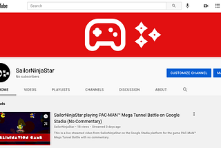 Screenshot of YouTube Channel for SailorNinjaStar