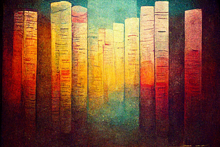 Painting of a row of books.