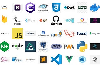 Collage of some popular tools used in web dev