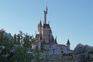 A Magic Kingdom Castle beyond the trees.