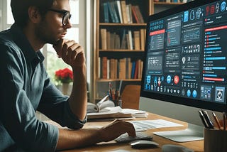 A researcher reading papers with many add-ons | Generated by GPT4