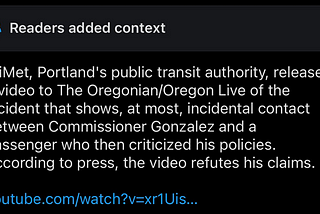 An X community note refusting Gonzalez’ claim of being assaluted on the MAX.