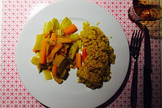 Curcuma sweet carrots, celery and onion stewed with curcuma bulgur and served with a sprinkle of…