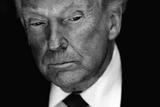 Blcak and white image of a grim looking Donald Trump