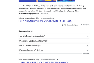 Manufacturing IoT — Google SERP June 2021