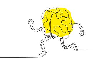 An illustration of human brain trying to catch up with technology