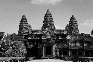 a black and white photo of a temple