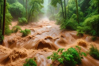 A roaring muddy river