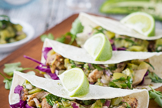 Grilled chicken tacos with green tomato salsa