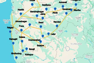 Map of Maharashtra displaying major district routes for Majha Morya Ganesh Idols’ intercity delivery network. 🚛📍