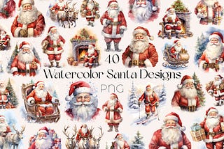 Watercolor Santa Clipart Watercolor Christmas Clipart Christmas Santa Clipart Santa Claus Clipart Bundle Watercolor Winter Clipart Santa PNG