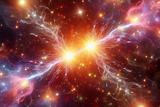 Two connecting sparks in the universe of stars and galaxies.