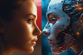 Portrait of person and ai robot