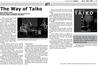 newspaper article for The Way of Taiko