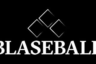 the word BLASEBALL in heavy text underneath an abstracted set of baseball bases.