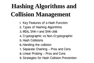 Hashing Algorithms and Collision Management