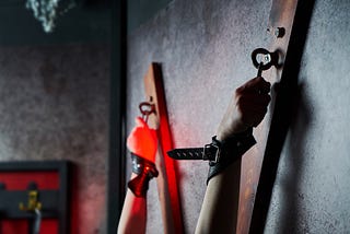 X cross for BDSM, woman restrained free-use sex for article