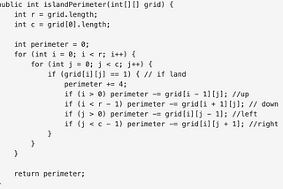[LeetCode] Solving Iterative, Right and Bottom cells, DFS with Island Perimeter issue