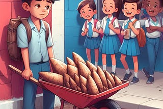 Tropecei num carrinho de mão cheio de mandiocas