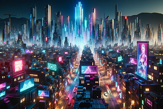 Neon night city view from a game