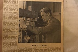newspaper extract of a profile piece about Professor John E. Harris