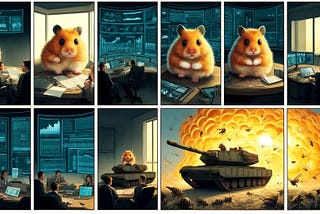 Hamster attacking hornets’ nest in a tank, aided by management dashboards.