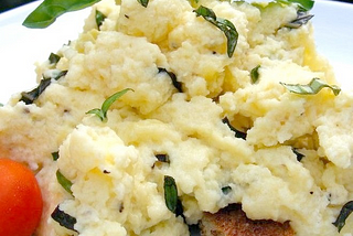 Eggs — Creamy Cheesy Scrambled Eggs with Basil