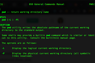 linux shell response of man pwd