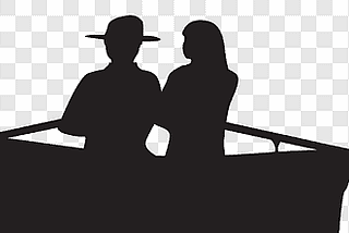 silhouette of two people on a boat