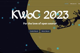 A screenshot of the homepage of the KWOC 2023 website