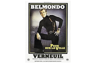 French movie star Jean-Paul Belmondo in Peur Sur La Ville (dir. Henri Verneuil, 1975)