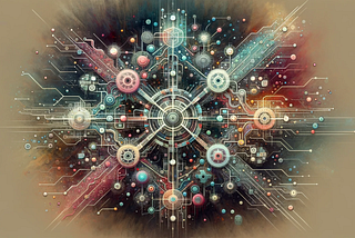 An abstract, technical illustration that visualizes a variety of blockchain consensus mechanisms as a complex network emanating from a central hub. Muted colors form the base of the image, with vibrant hues highlighting the distinct pathways that represent the innovative and diverse protocols beyond Proof of Work and Proof of Stake, symbolizing the broad and dynamic landscape of blockchain technology.