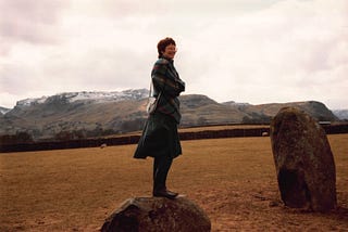 Dinah stood on a rock at Castlerigg stone circle, circa 1986.