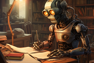 Image of a robot studying.