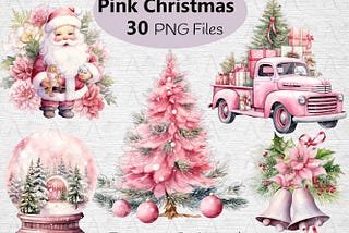 Pink Christmas Clipart Bundle,  Watercolor Cozy Cute Holiday Clip Art, Christmas PNG, Festive Holiday  Clip Art, Winter Pink collection