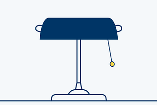 Illustration of a blue banker´s lamp with a swinging switch