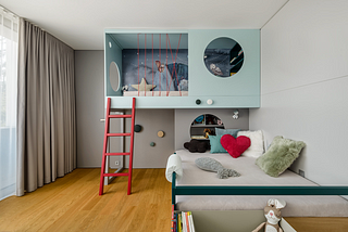 Figure 1: Kids bedroom for two preschool girls. design: Markéta Daňková, foto: Jakub Podlesný
