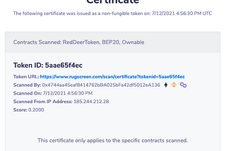 Certificate by RugScreen Scan