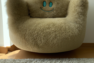 “A fluffy smiling living room chair” created with Created with DALL·E, an AI system by OpenAI