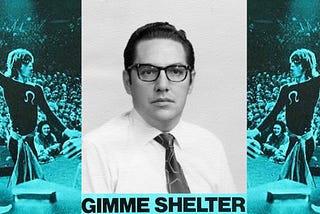 A composite of clips from the Gimme Shelter (1969) movie poster surrounding a headshot of Alvaro B. Matiz from August 1972.
